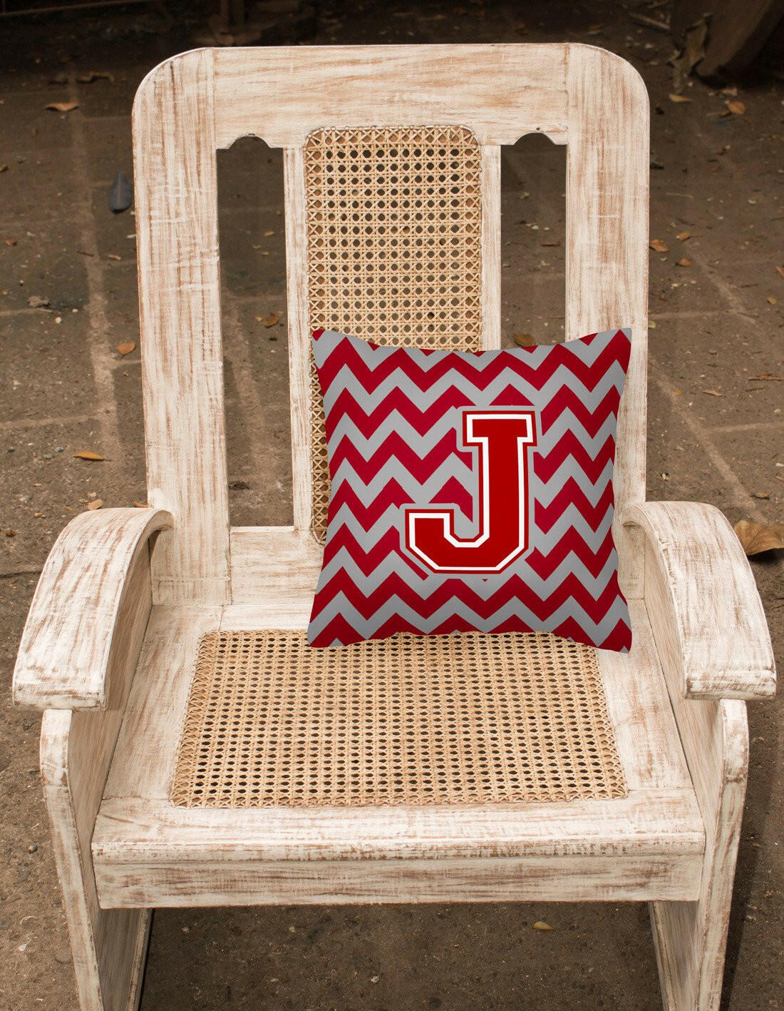 Letter J Chevron Maroon and White Fabric Decorative Pillow CJ1049-JPW1414 by Caroline's Treasures