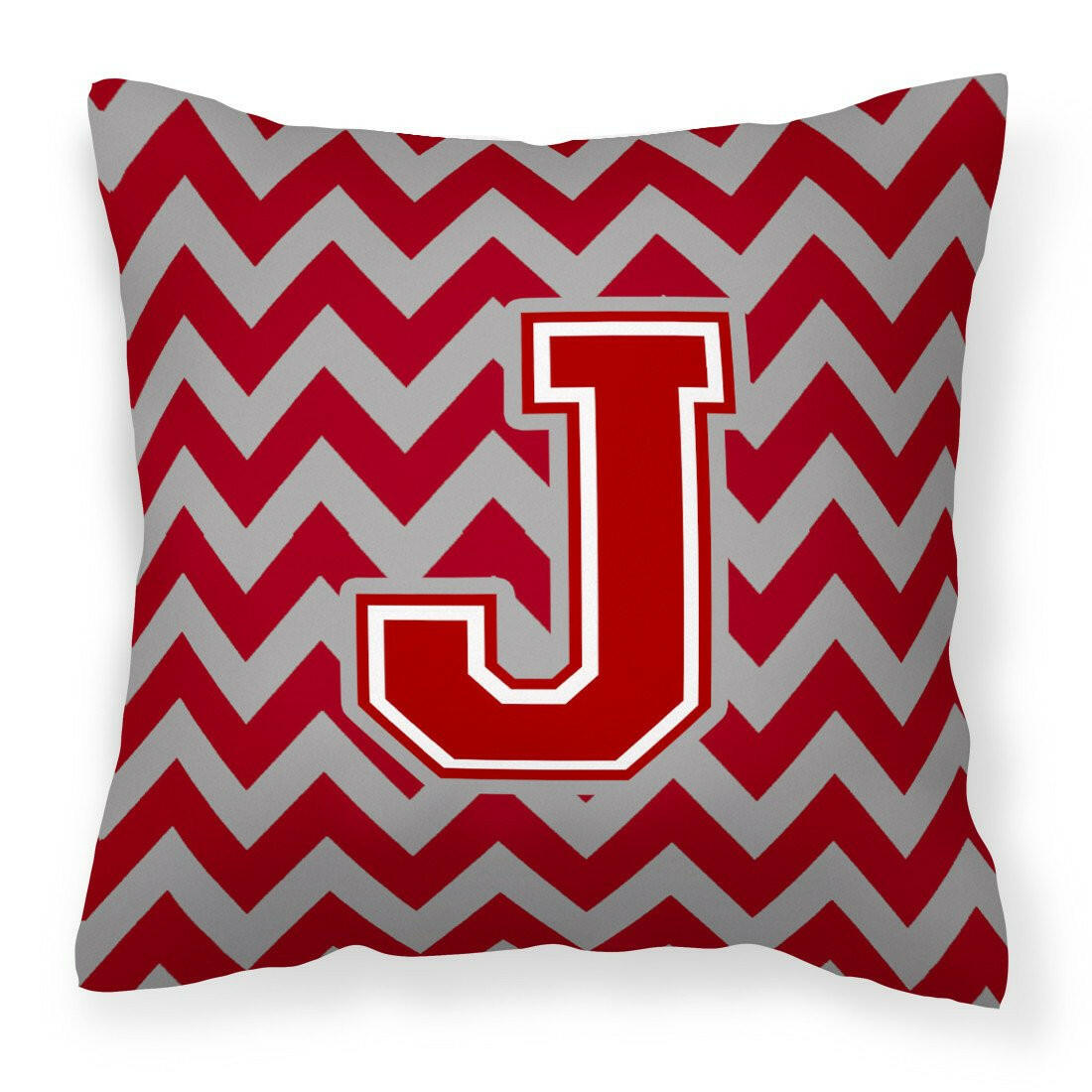 Letter J Chevron Maroon and White Fabric Decorative Pillow CJ1049-JPW1414 by Caroline's Treasures