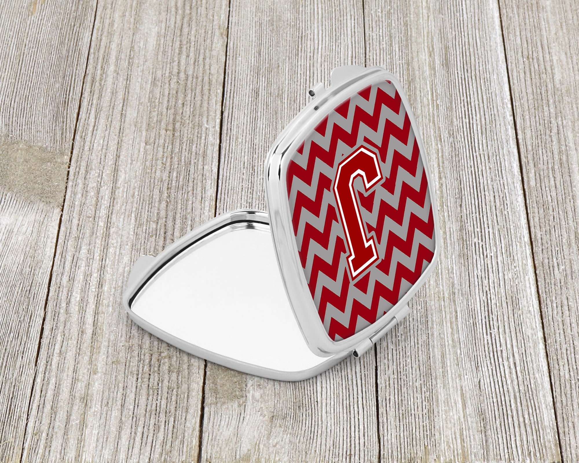 Letter J Chevron Maroon and White Compact Mirror CJ1049-JSCM  the-store.com.