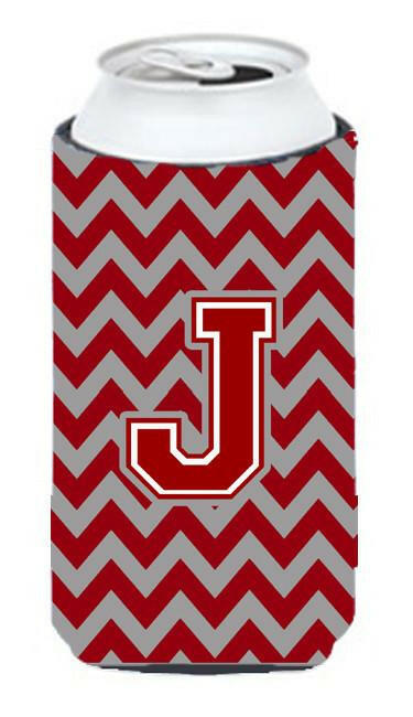 Letter J Chevron Maroon and White Tall Boy Beverage Insulator Hugger CJ1049-JTBC by Caroline's Treasures