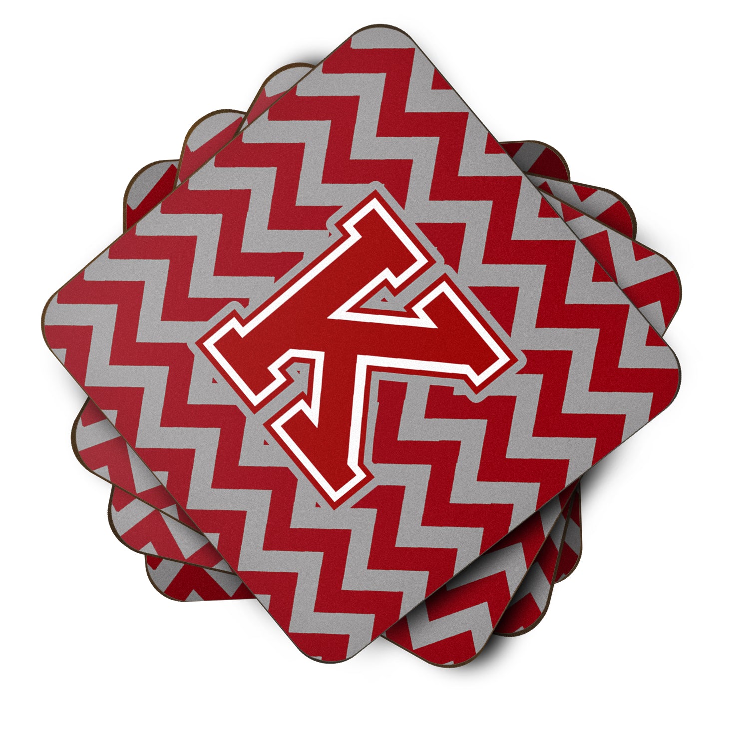 Letter K Chevron Maroon and White Foam Coaster Set of 4 CJ1049-KFC - the-store.com