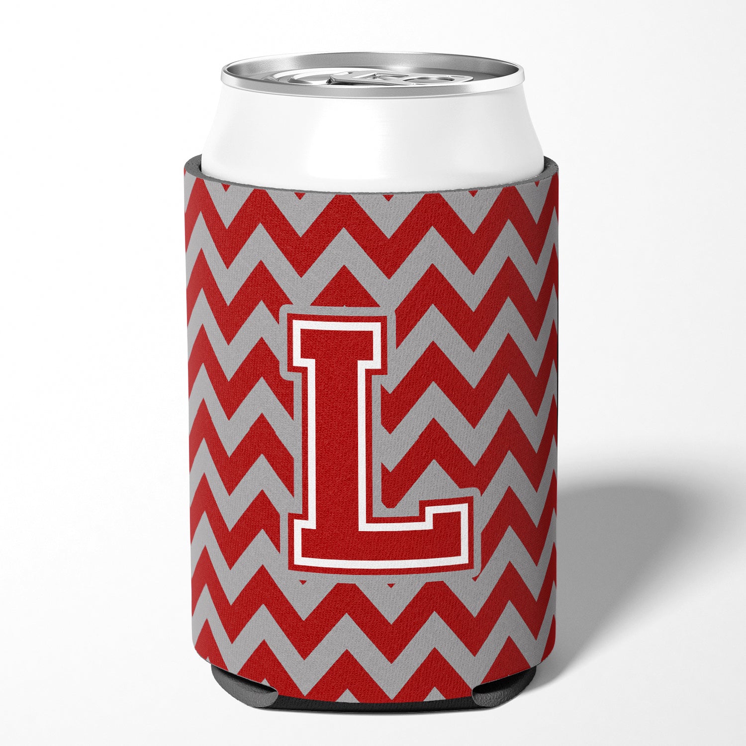 Letter L Chevron Maroon and White Can or Bottle Hugger CJ1049-LCC.