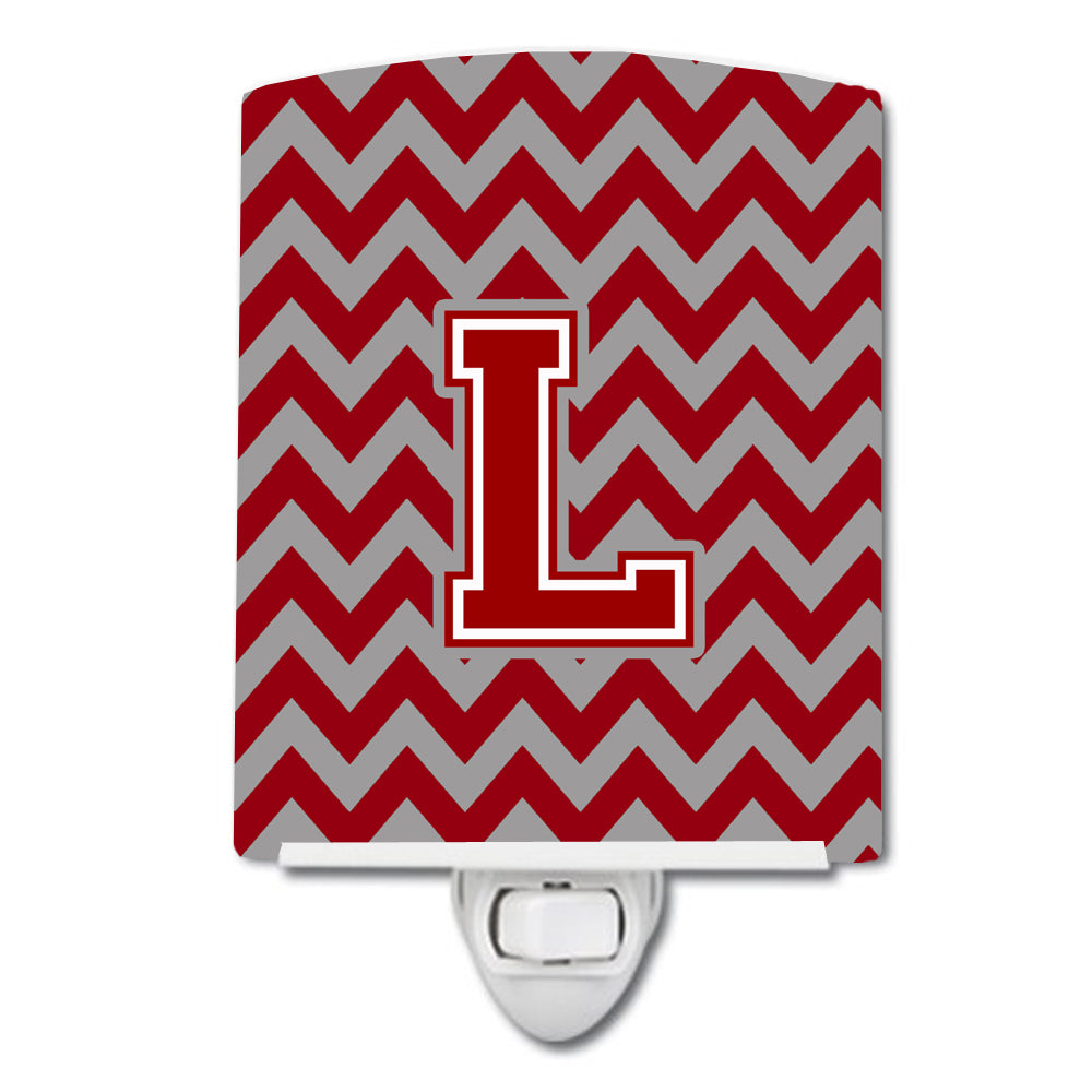 Letter L Chevron Maroon and White Ceramic Night Light CJ1049-LCNL - the-store.com