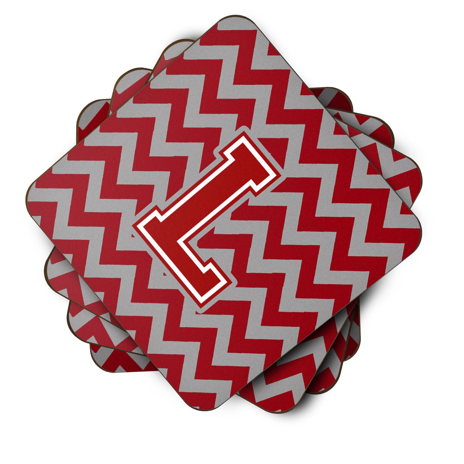 Letter L Chevron Maroon and White Foam Coaster Set of 4 CJ1049-LFC - the-store.com