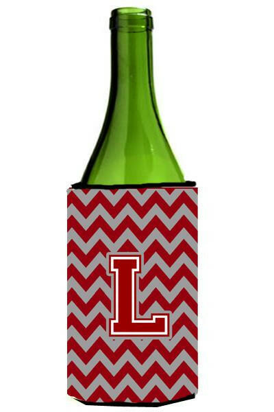 Letter L Chevron Maroon and White Wine Bottle Beverage Insulator Hugger CJ1049-LLITERK by Caroline's Treasures