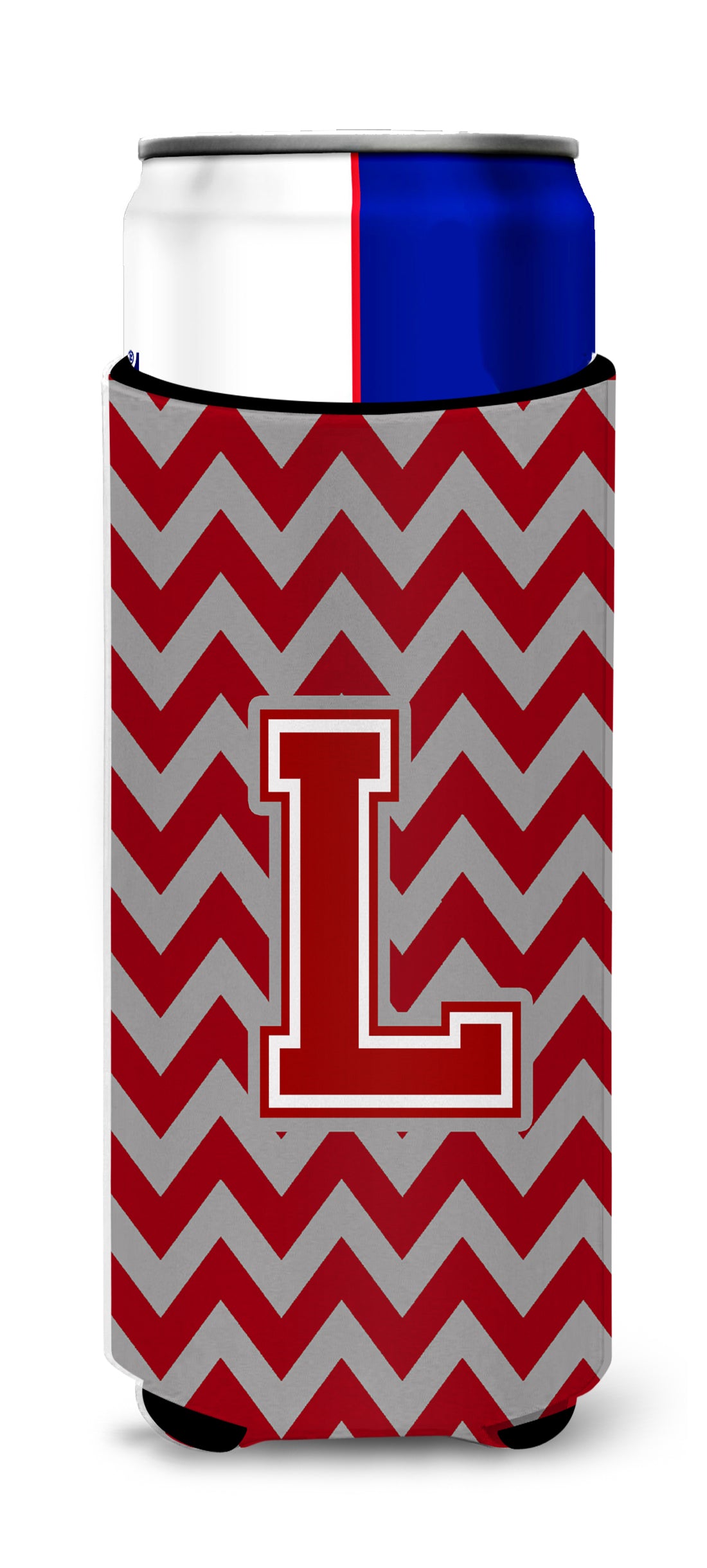 Letter L Chevron Maroon and White Ultra Beverage Insulators for slim cans CJ1049-LMUK.