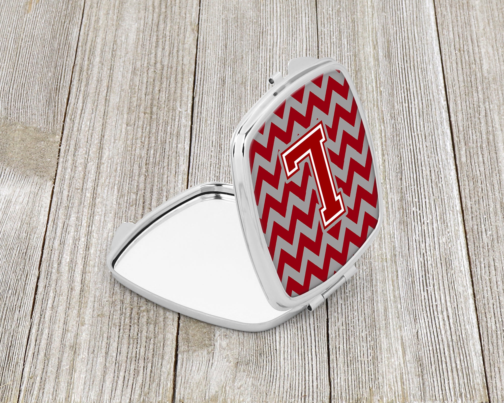 Letter L Chevron Maroon and White Compact Mirror CJ1049-LSCM  the-store.com.