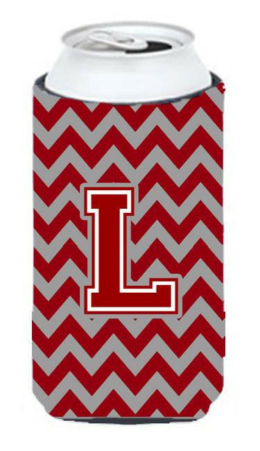 Letter L Chevron Maroon and White Tall Boy Beverage Insulator Hugger CJ1049-LTBC by Caroline's Treasures