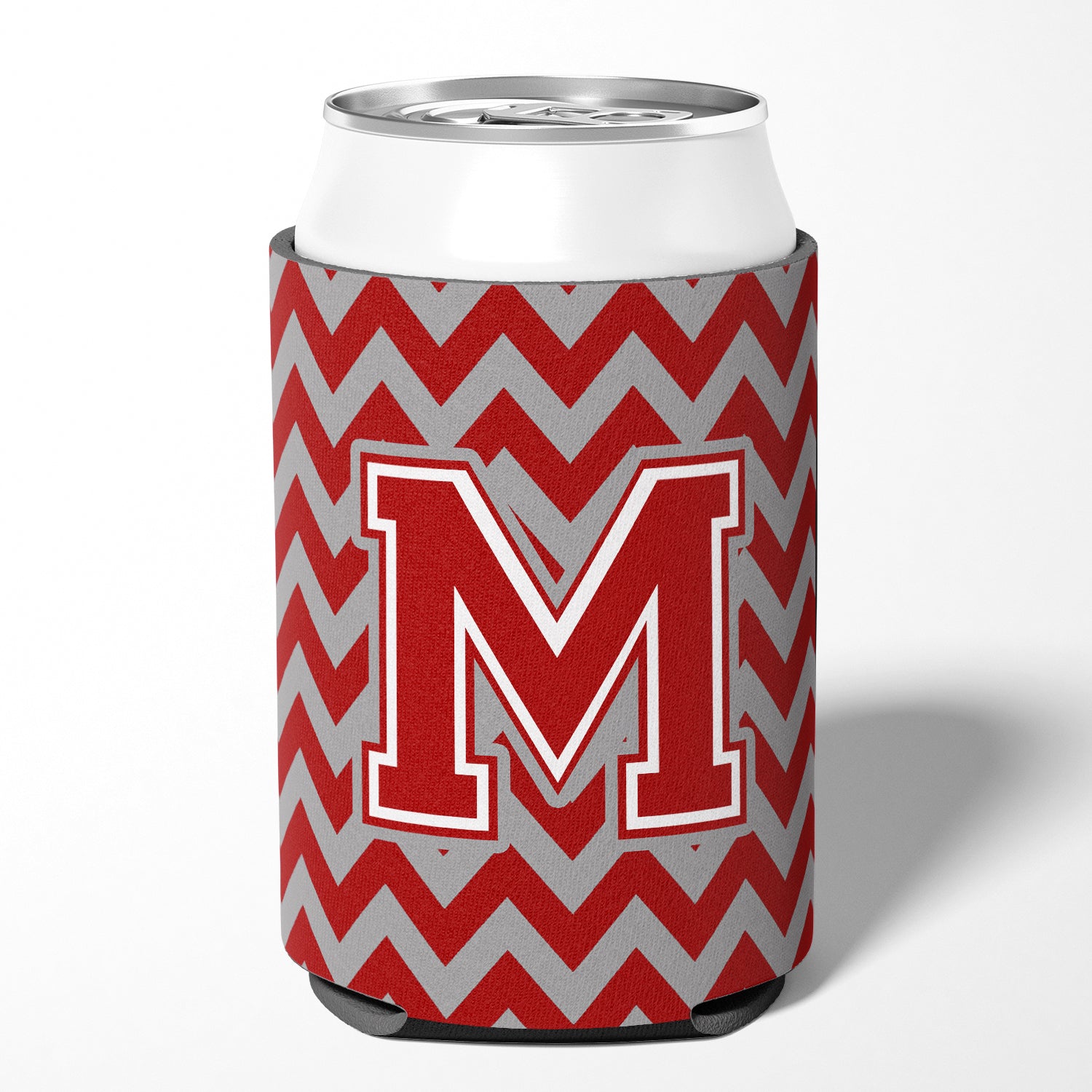 Letter M Chevron Maroon and White Can or Bottle Hugger CJ1049-MCC.