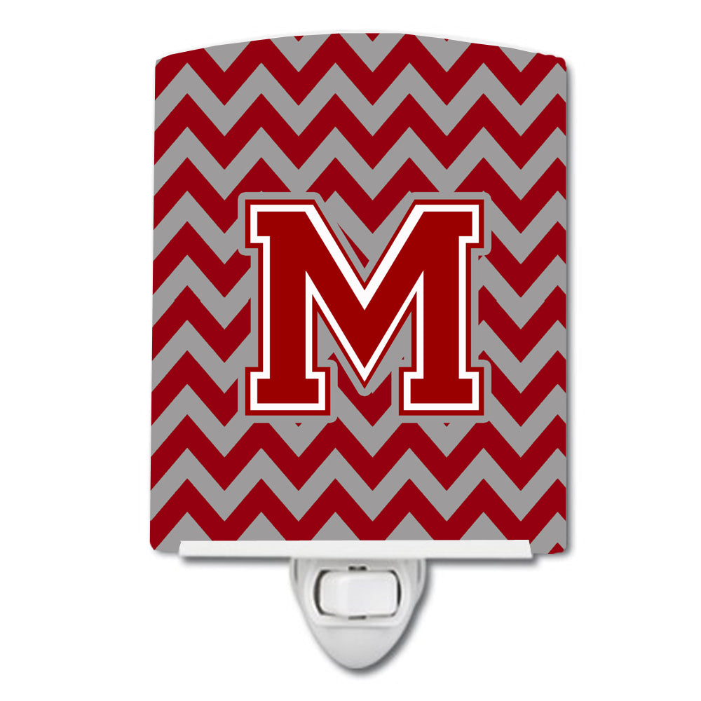 Letter M Chevron Maroon and White Ceramic Night Light CJ1049-MCNL - the-store.com