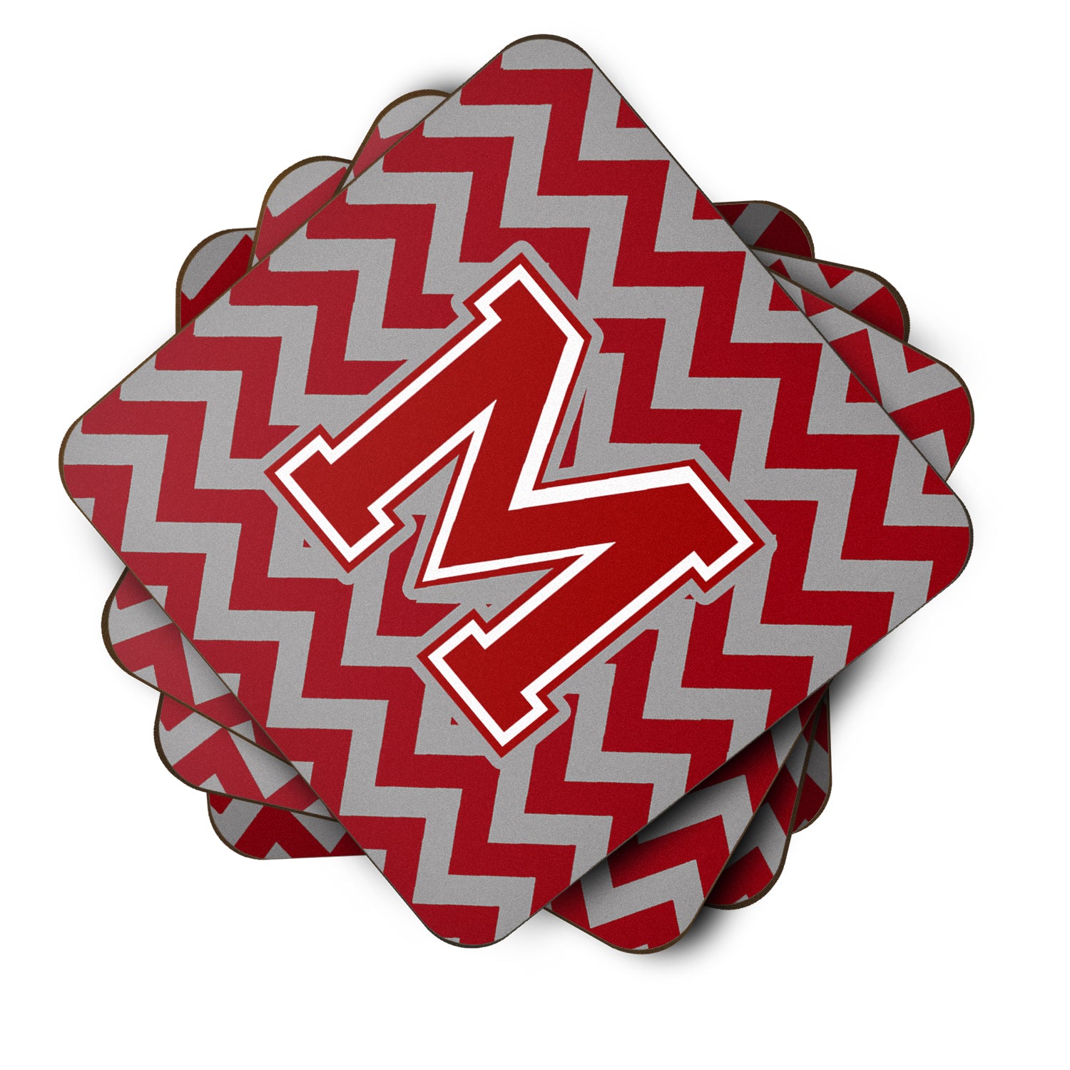 Letter M Chevron Maroon and White Foam Coaster Set of 4 CJ1049-MFC - the-store.com