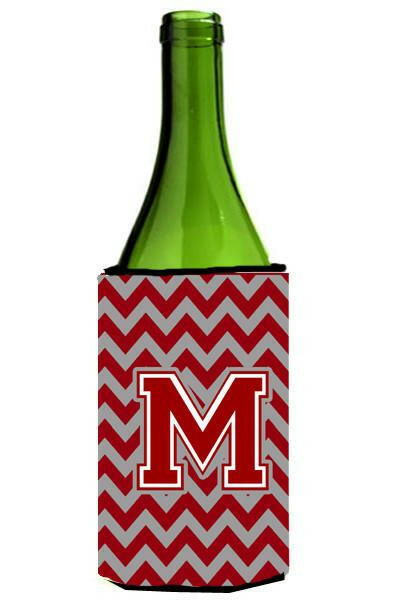 Letter M Chevron Maroon and White Wine Bottle Beverage Insulator Hugger CJ1049-MLITERK by Caroline's Treasures