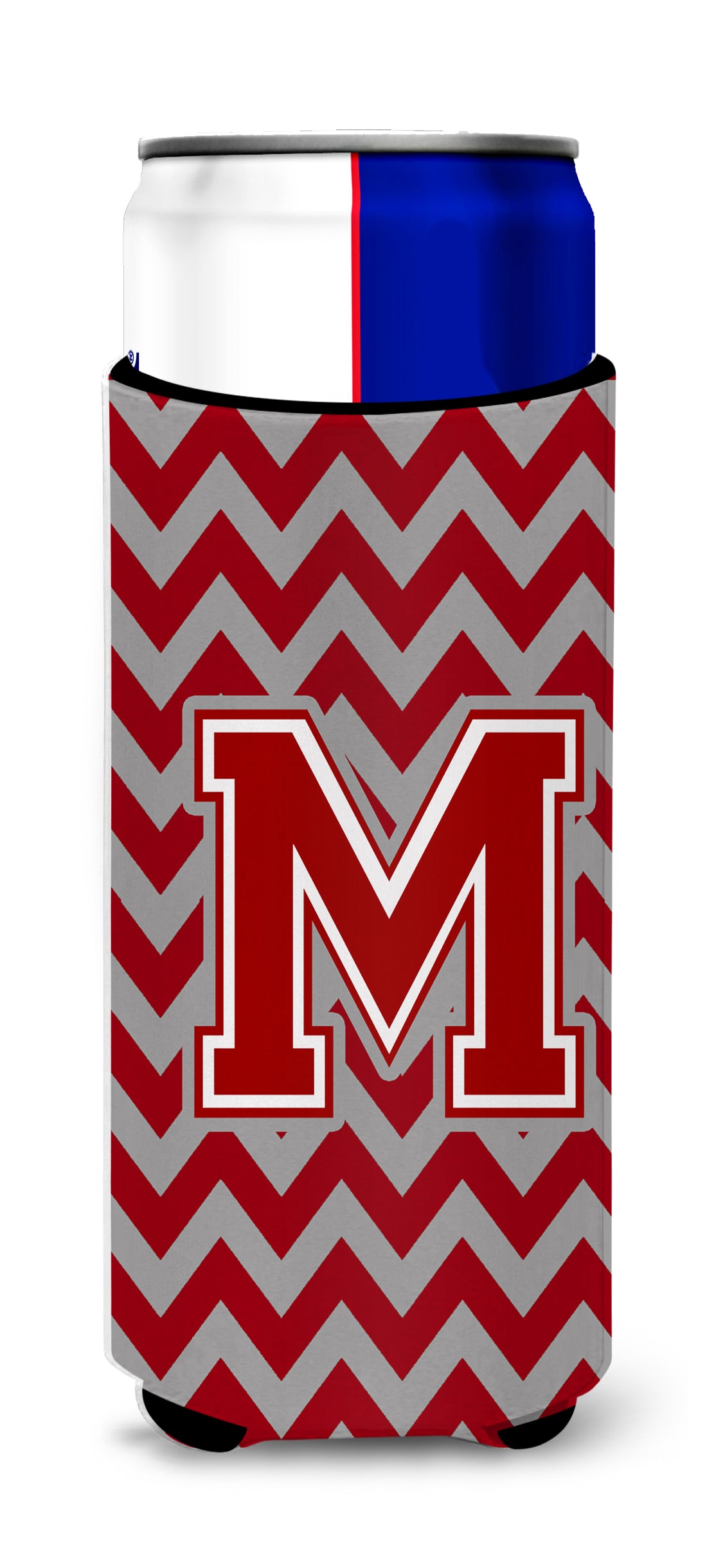 Letter M Chevron Maroon and White Ultra Beverage Insulators for slim cans CJ1049-MMUK.