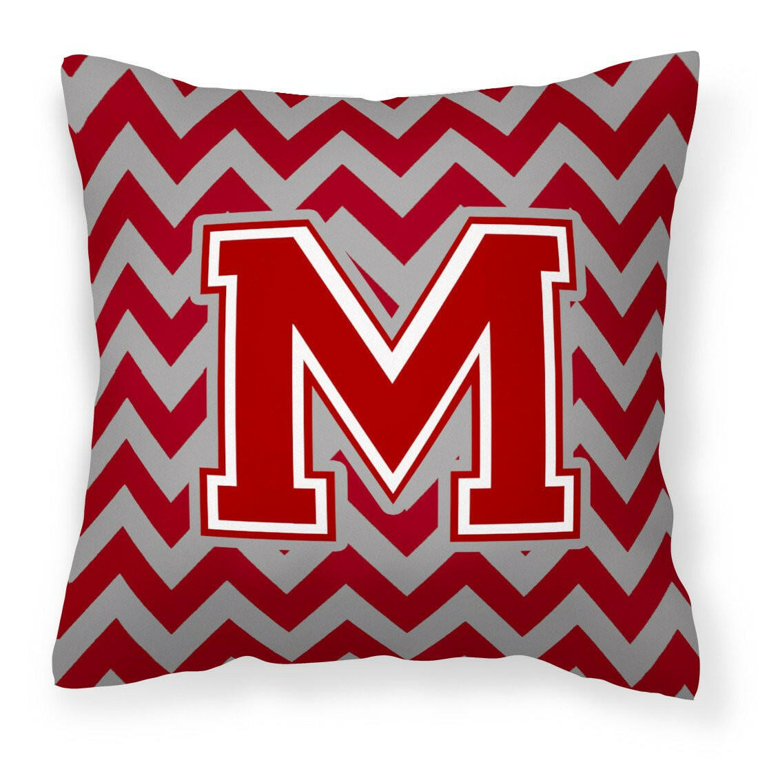 Letter M Chevron Maroon and White Fabric Decorative Pillow CJ1049-MPW1414 by Caroline's Treasures