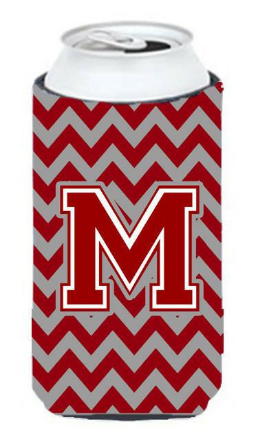 Letter M Chevron Maroon and White Tall Boy Beverage Insulator Hugger CJ1049-MTBC by Caroline's Treasures