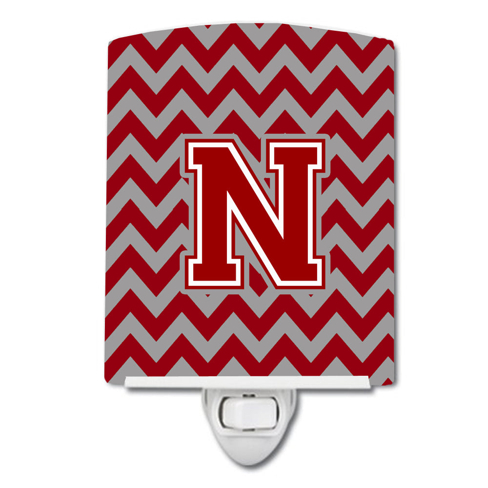 Letter N Chevron Maroon and White Ceramic Night Light CJ1049-NCNL - the-store.com