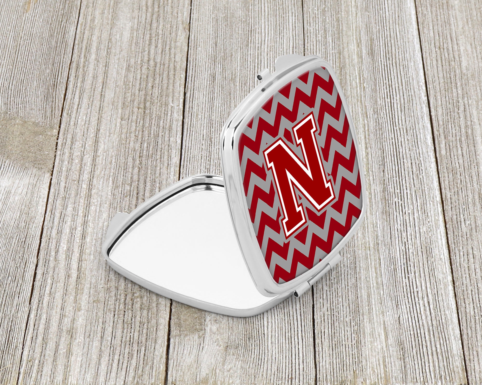 Letter N Chevron Maroon and White Compact Mirror CJ1049-NSCM  the-store.com.