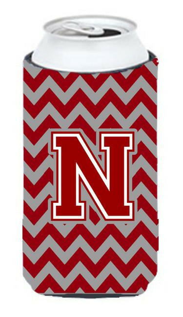 Letter N Chevron Maroon and White Tall Boy Beverage Insulator Hugger CJ1049-NTBC by Caroline's Treasures