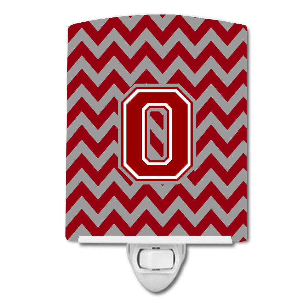 Letter O Chevron Maroon and White Ceramic Night Light CJ1049-OCNL - the-store.com