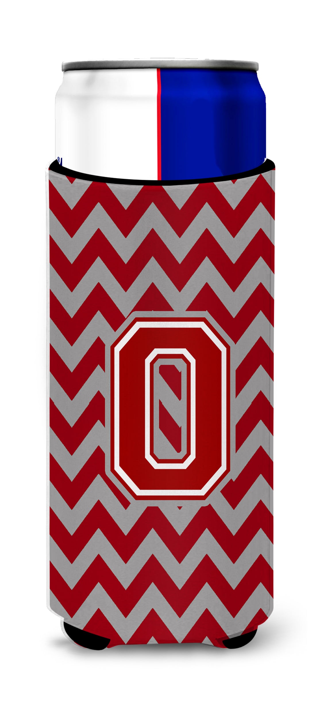 Letter O Chevron Maroon and White Ultra Beverage Insulators for slim cans CJ1049-OMUK.