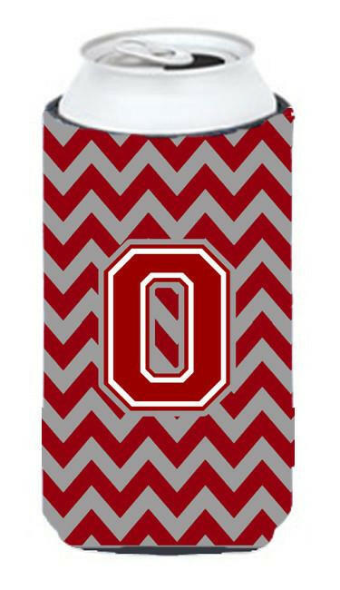 Letter O Chevron Maroon and White Tall Boy Beverage Insulator Hugger CJ1049-OTBC by Caroline's Treasures