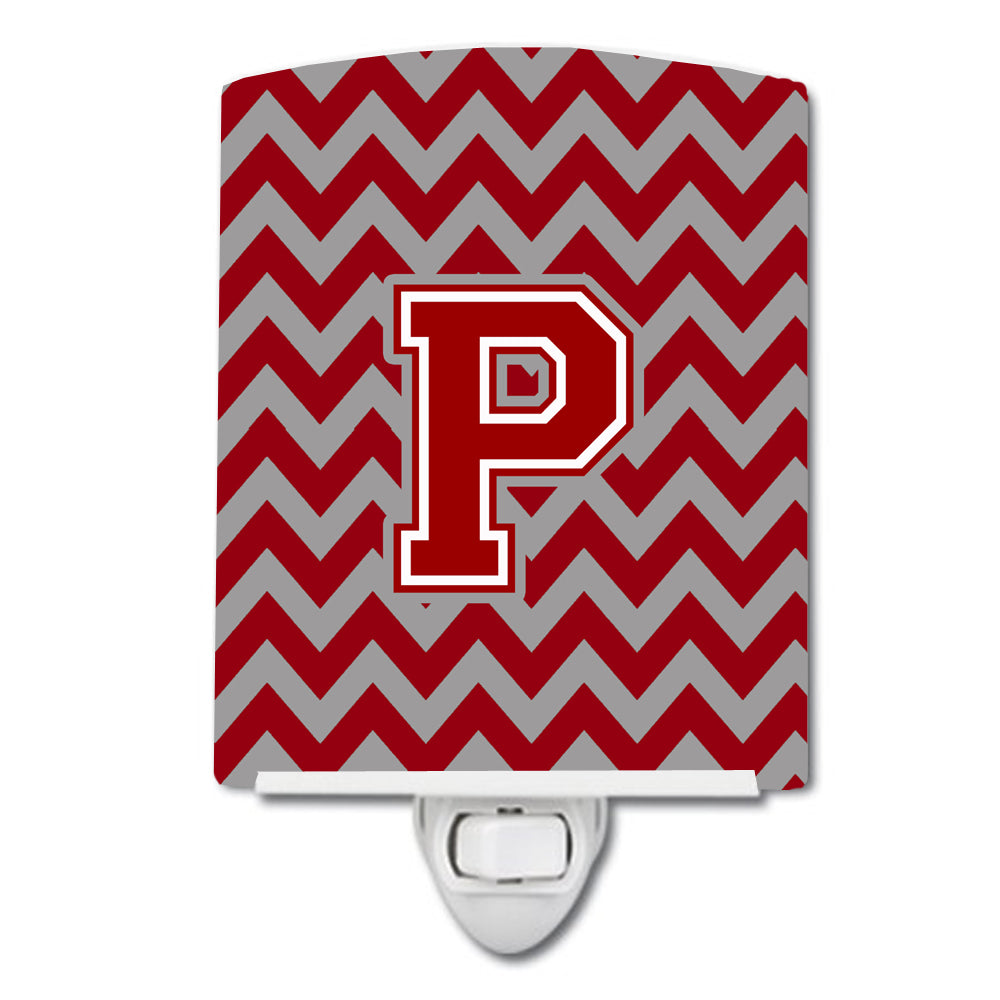 Letter P Chevron Maroon and White Ceramic Night Light CJ1049-PCNL - the-store.com