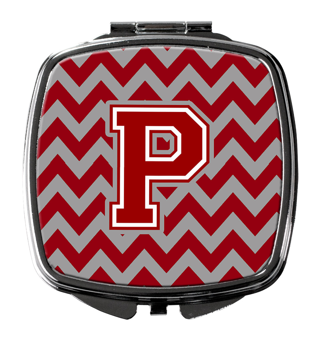 Letter P Chevron Maroon and White Compact Mirror CJ1049-PSCM  the-store.com.