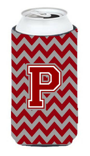 Letter P Chevron Maroon and White Tall Boy Beverage Insulator Hugger CJ1049-PTBC by Caroline's Treasures