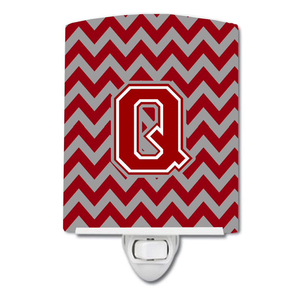 Letter Q Chevron Maroon and White Ceramic Night Light CJ1049-QCNL - the-store.com