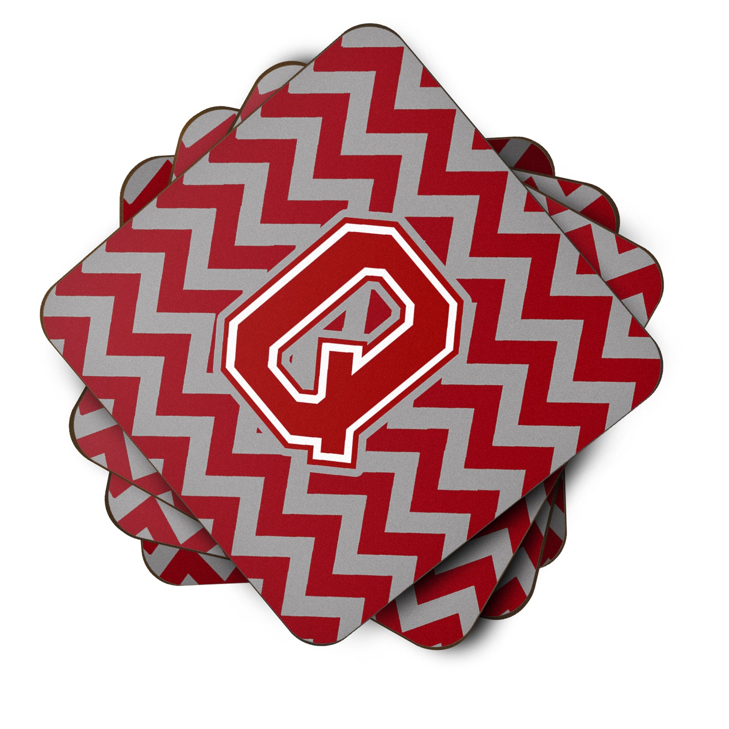 Letter Q Chevron Maroon and White Foam Coaster Set of 4 CJ1049-QFC - the-store.com