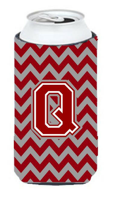 Letter Q Chevron Maroon and White Tall Boy Beverage Insulator Hugger CJ1049-QTBC by Caroline&#39;s Treasures