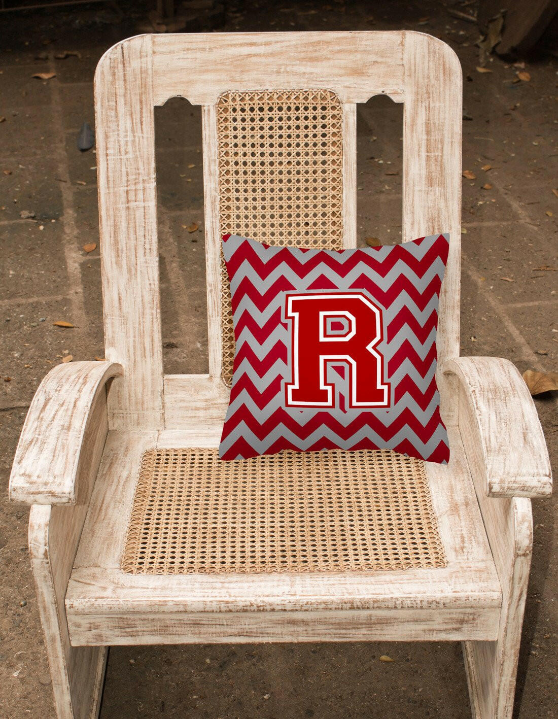 Letter R Chevron Maroon and White Fabric Decorative Pillow CJ1049-RPW1414 by Caroline's Treasures