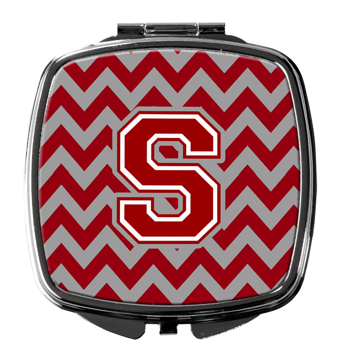 Letter S Chevron Maroon and White Compact Mirror CJ1049-SSCM  the-store.com.