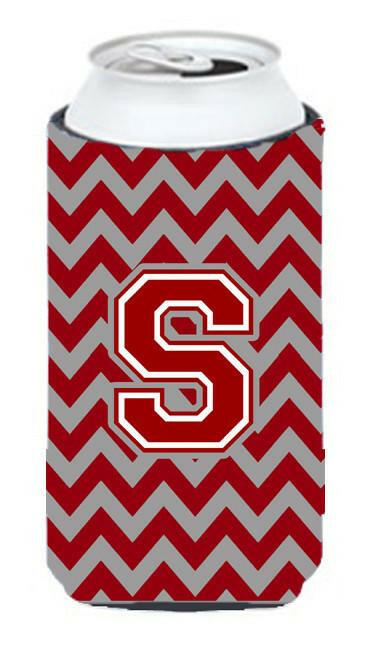 Letter S Chevron Maroon and White Tall Boy Beverage Insulator Hugger CJ1049-STBC by Caroline's Treasures