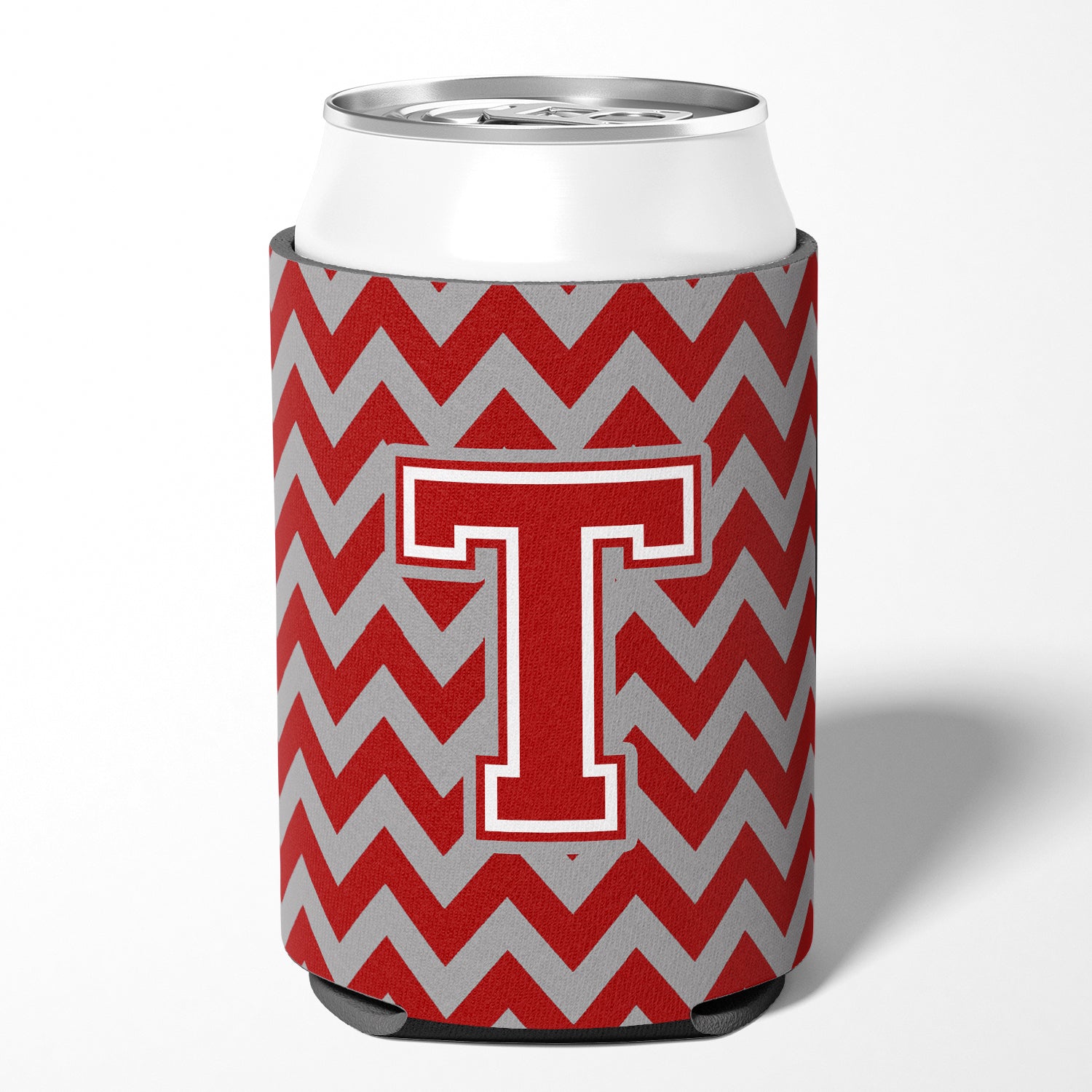 Letter T Chevron Maroon and White Can or Bottle Hugger CJ1049-TCC.