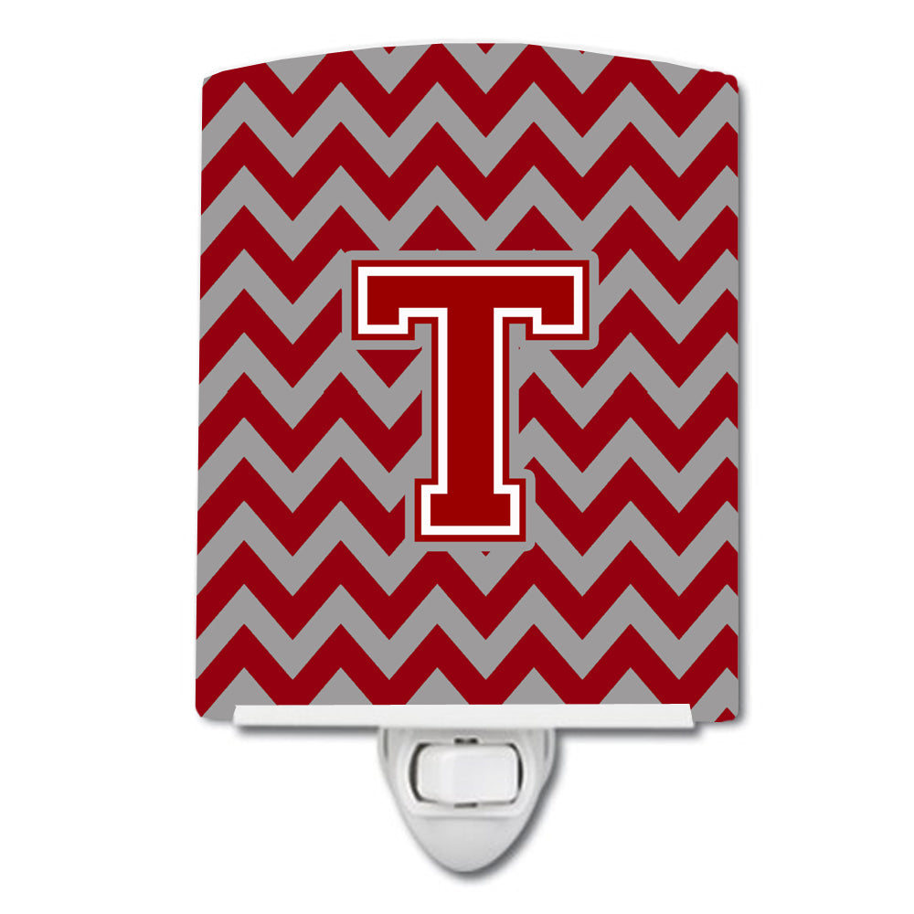 Letter T Chevron Maroon and White Ceramic Night Light CJ1049-TCNL - the-store.com