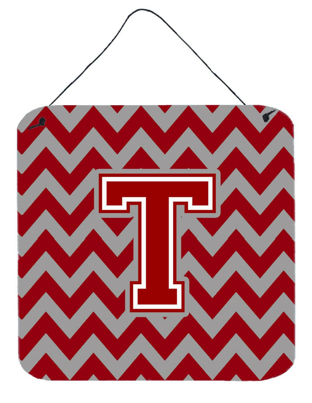 Letter T Chevron Maroon and White Wall or Door Hanging Prints CJ1049-TDS66 by Caroline's Treasures