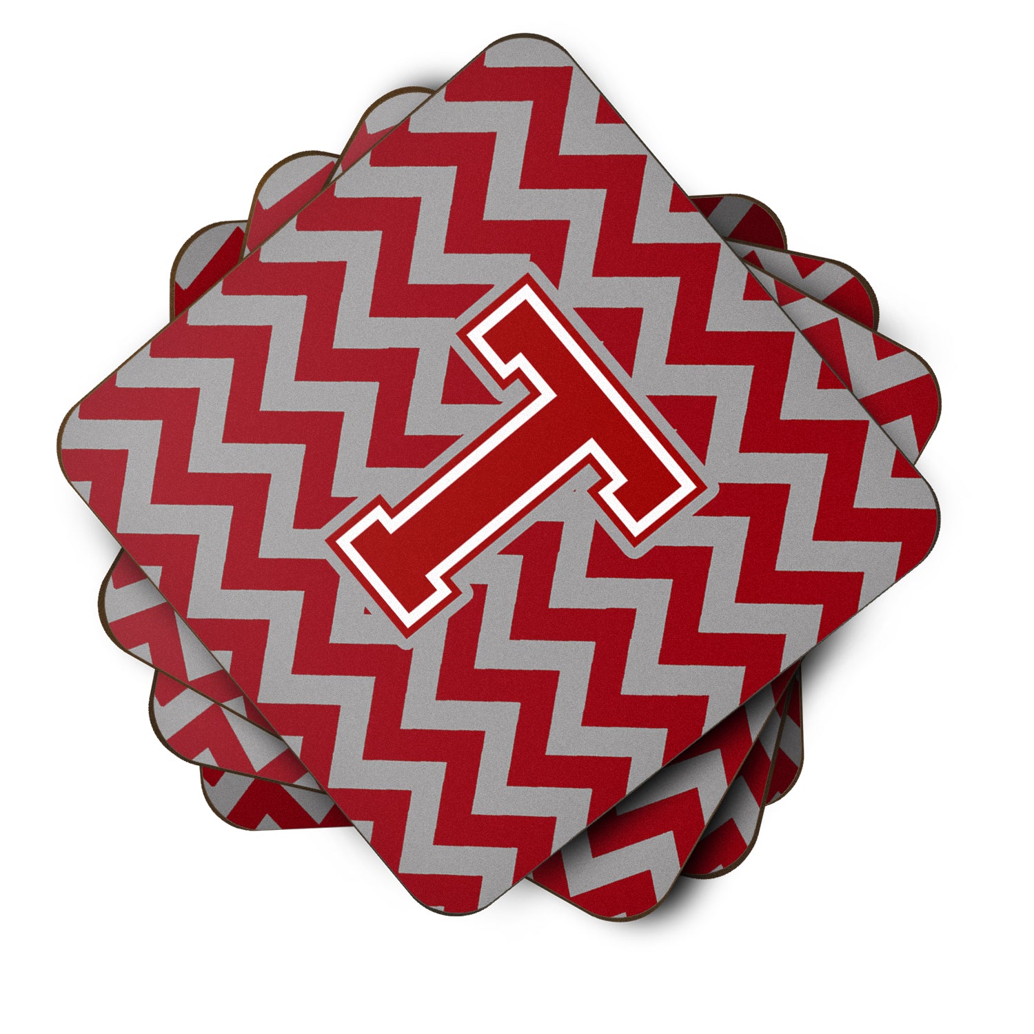 Letter T Chevron Maroon and White Foam Coaster Set of 4 CJ1049-TFC - the-store.com