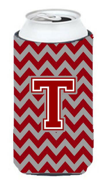 Letter T Chevron Maroon and White Tall Boy Beverage Insulator Hugger CJ1049-TTBC by Caroline&#39;s Treasures