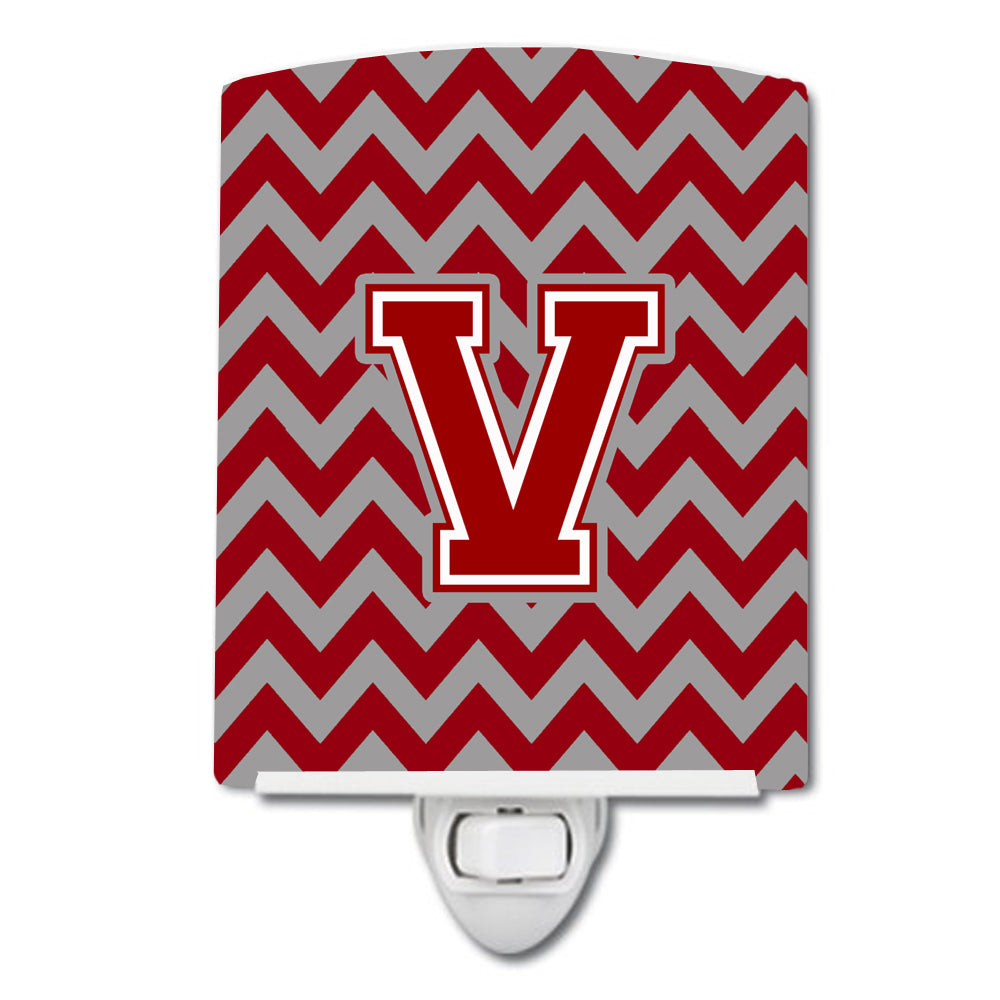 Letter V Chevron Maroon and White Ceramic Night Light CJ1049-VCNL - the-store.com