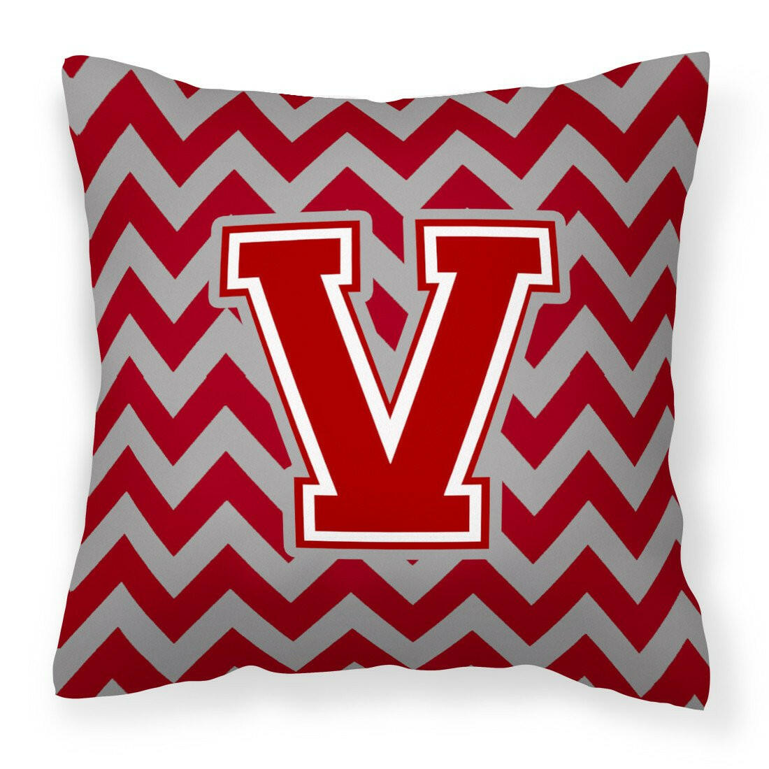 Letter V Chevron Maroon and White Fabric Decorative Pillow CJ1049-VPW1414 by Caroline's Treasures