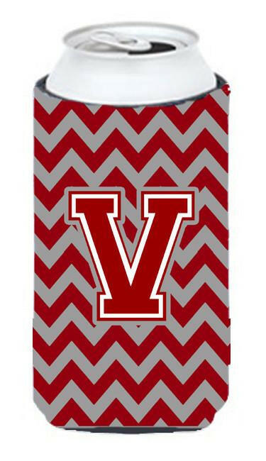 Letter V Chevron Maroon and White Tall Boy Beverage Insulator Hugger CJ1049-VTBC by Caroline's Treasures