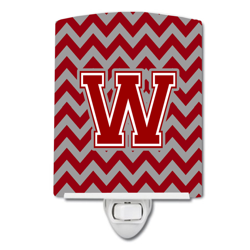 Letter W Chevron Maroon and White Ceramic Night Light CJ1049-WCNL - the-store.com