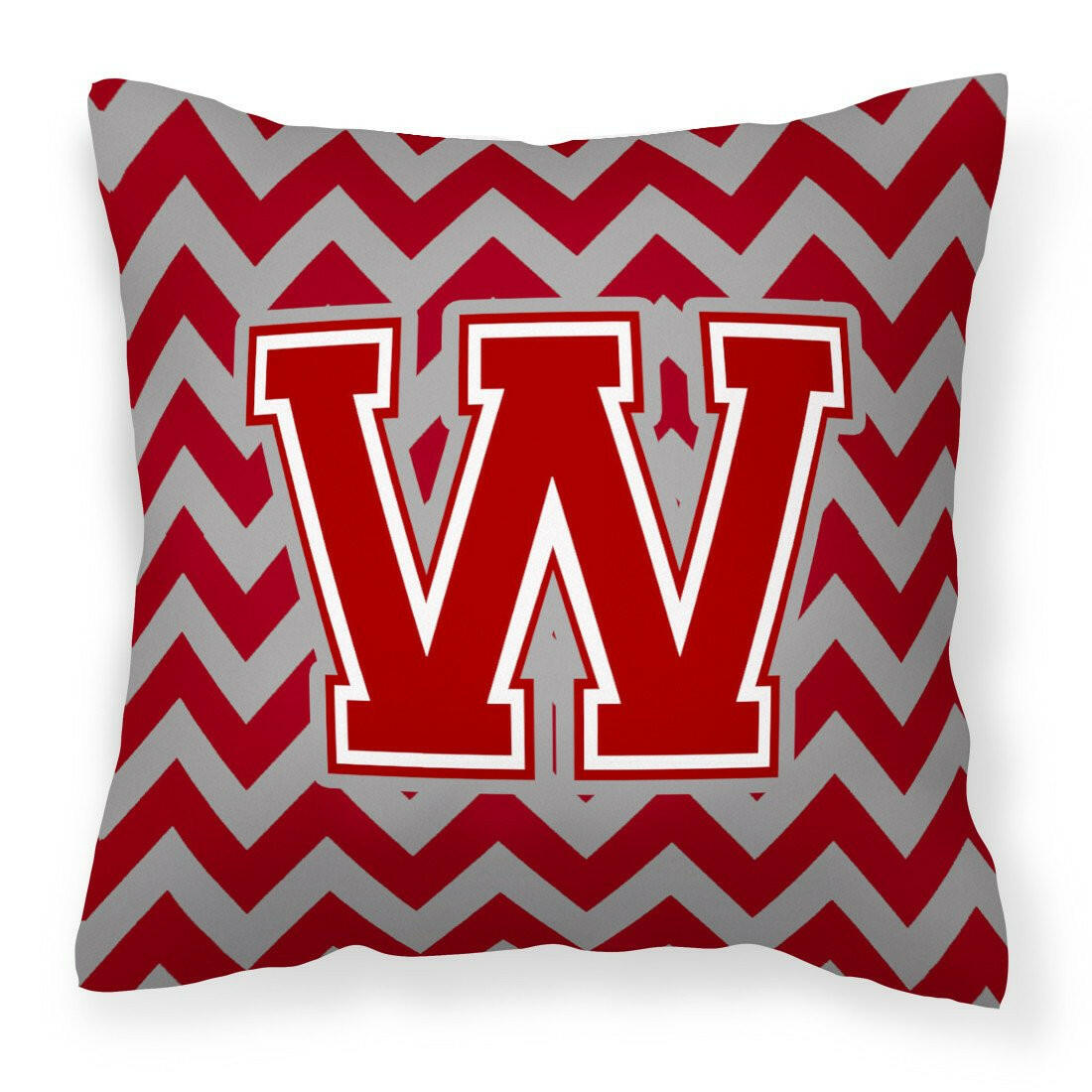 Letter W Chevron Maroon and White Fabric Decorative Pillow CJ1049-WPW1414 by Caroline's Treasures