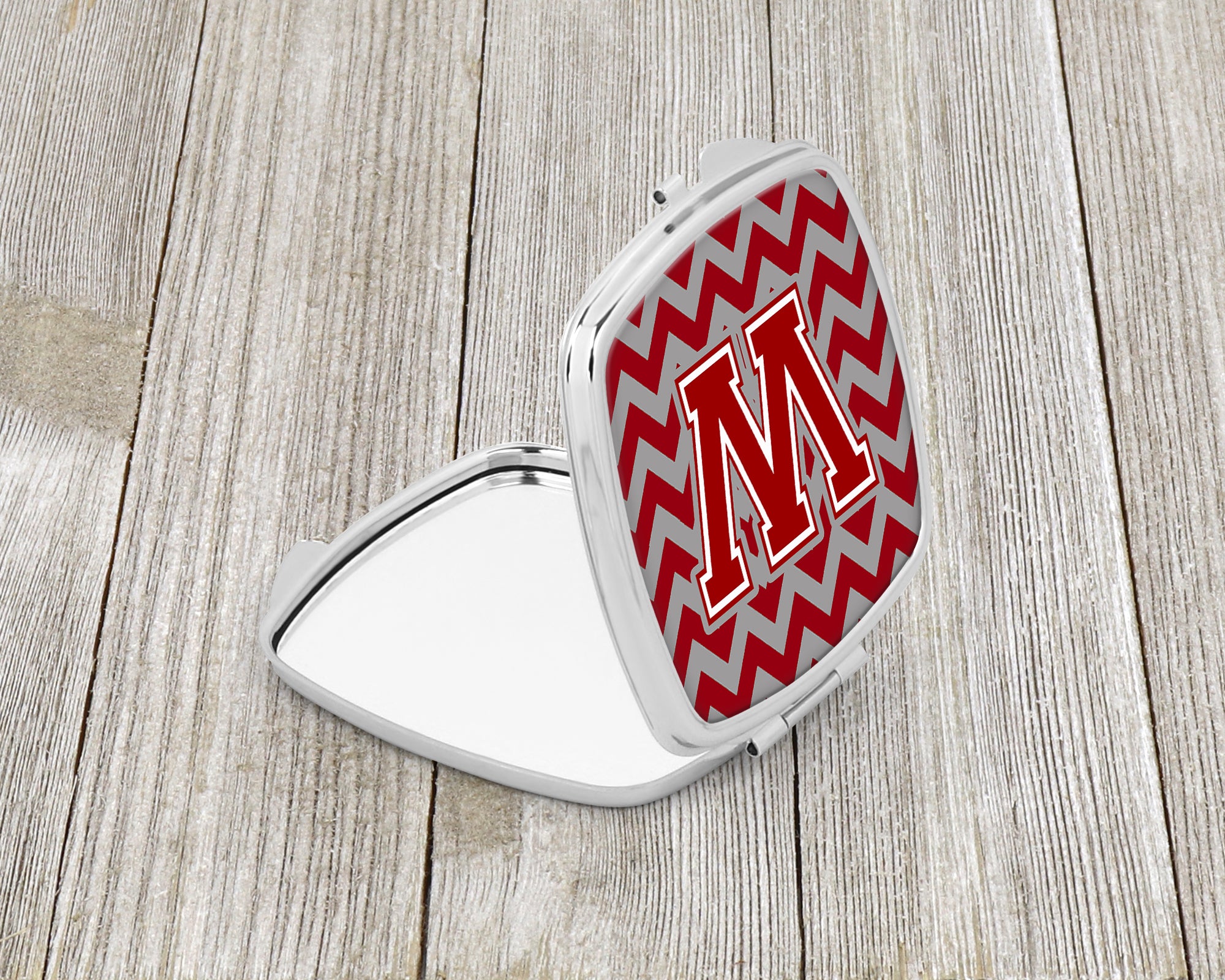 Letter W Chevron Maroon and White Compact Mirror CJ1049-WSCM  the-store.com.