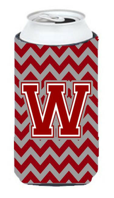 Letter W Chevron Maroon and White Tall Boy Beverage Insulator Hugger CJ1049-WTBC by Caroline's Treasures