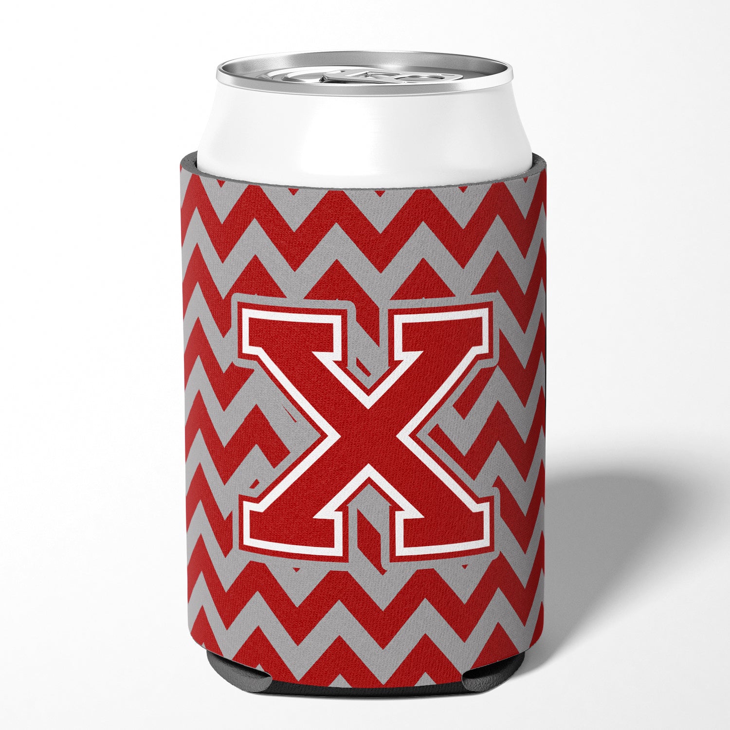 Letter X Chevron Maroon and White Can or Bottle Hugger CJ1049-XCC.