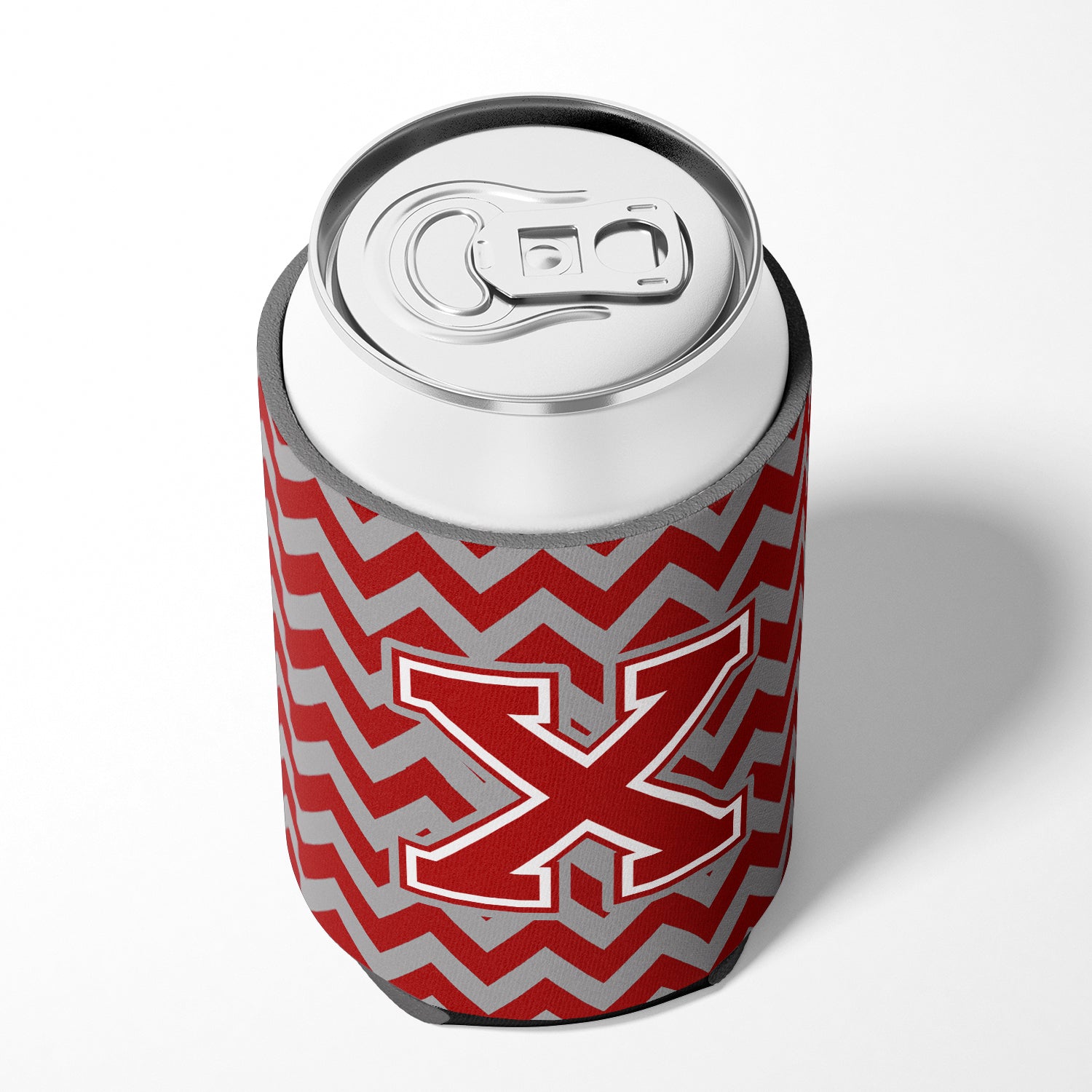 Letter X Chevron Maroon and White Can or Bottle Hugger CJ1049-XCC.