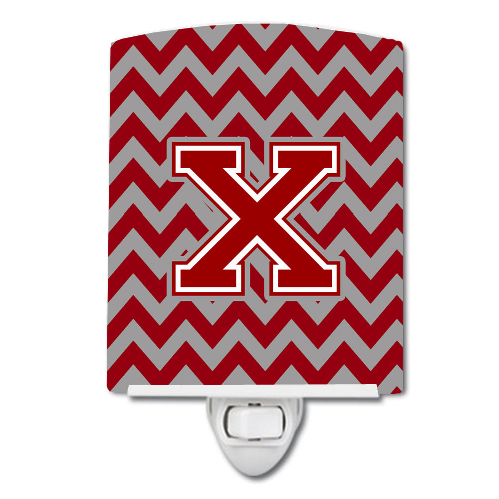 Letter X Chevron Maroon and White Ceramic Night Light CJ1049-XCNL - the-store.com