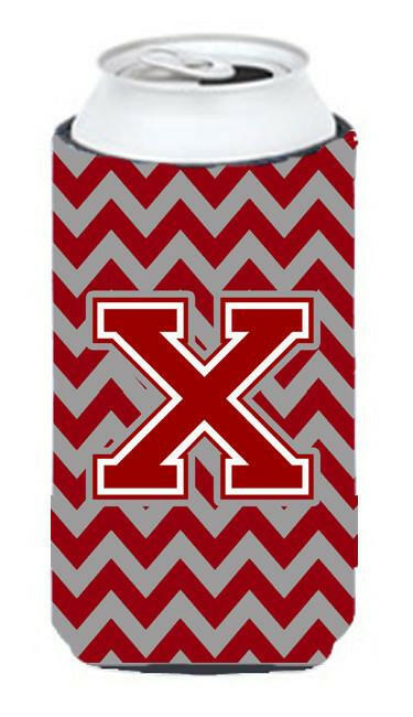 Letter X Chevron Maroon and White Tall Boy Beverage Insulator Hugger CJ1049-XTBC by Caroline&#39;s Treasures